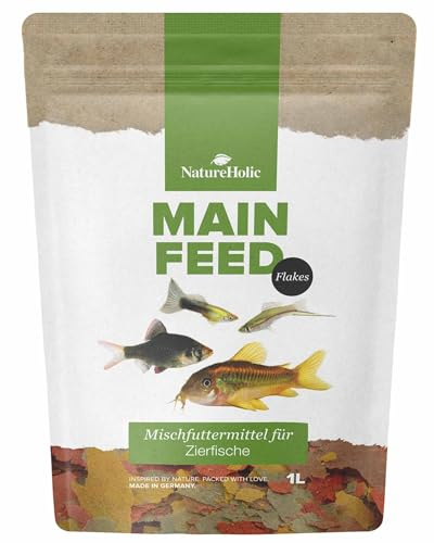 NatureHolic Hauptfeed 'Flocke' - Zierfischhauptfutter I Alleinfutter für Zierfische I für alle Fische im Aquarium I schonend hergestellt I Made in Germany I 1L