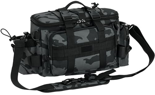 Yaskyly Angeltasche, Tarnung Fishing Angeltasche mit Gürtel, Schultergurt, Rutengurt, Tragegriffe Mehrere Taschen Karpfentasche für Meer Angeln Süßwasser