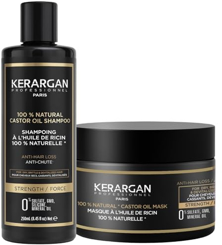 KERARGAN - Rizinusöl Duo Shampoo & Haarmaske gegen Haarbruch - 2x250ml | Shampoo und Haarmaske reinigen und pflegen geschwächte oder brüchige Längen intensiv