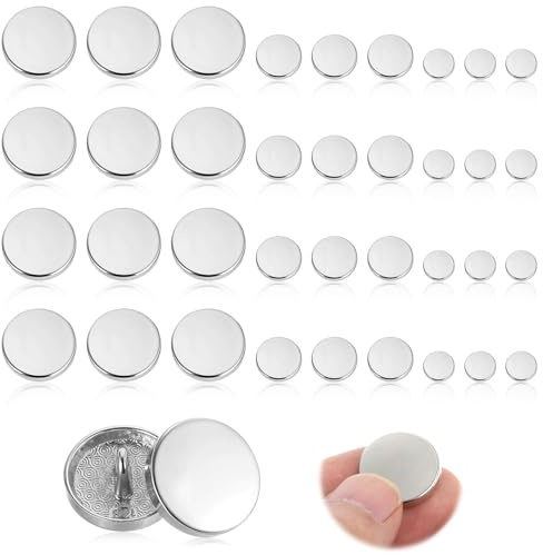 Classicseali 36 stycken platta metallknappar, knappar, silver, metall (25/15/11,5 mm)