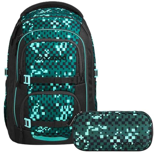 Coocazoo Porter Laser Lights Schulrucksack Set 2tlg. inkl. Schlamperbox (Pixel Blox)