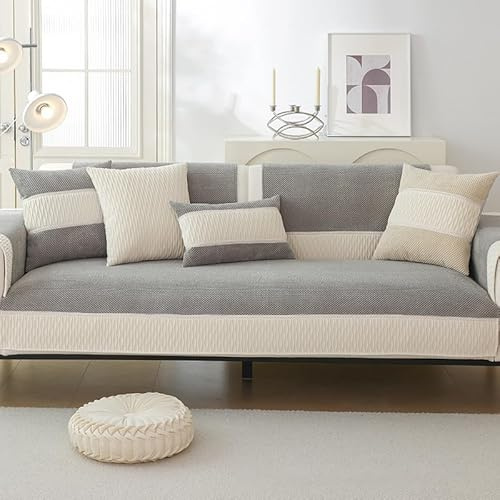 OBASDFD Moderner, Schlichter Sofabezug Aus Cord – 3 Kissen, Patchwork-Design, Rutschfester L-förmiger Schonbezug, Kratzfest for Hunde(Lgray,110 * 110/43 * 43in)