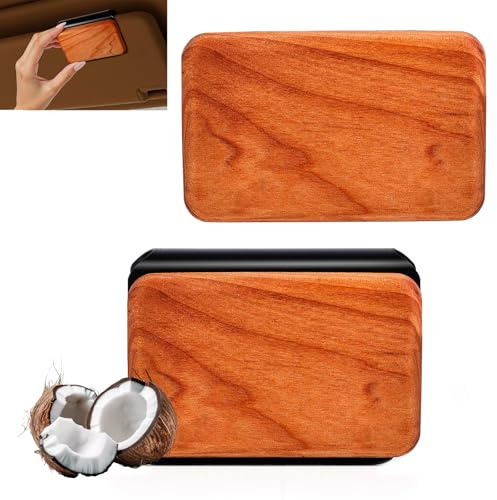 JJii Sung 2-Pack Wooden Car Air Freshener Visor Clip Compatible with Drift, Coconut Scent, Recessed Back Groove with Foam Pad, Natural Wood Auto Scent Diffuser, Car Odour Freshener with Clip