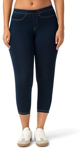 No Nonsense Classic Denim Capri Leggings with Pockets, Comfortable Stretch Pull On Pants - Leggins Mujer