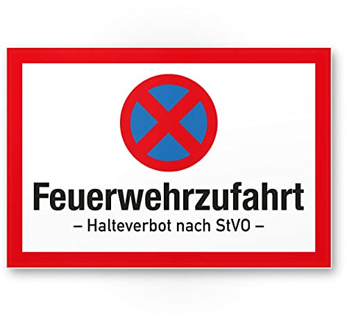 Komma Security Feuerwehrzufahrt Schild - Halteverbot nach StVO 30 x 20 cm Hinweisschild Feuerwehreinfahrt Parken verboten Parken verboten - Einfahrt Flächen Feuerwehr - nach DIN 14090