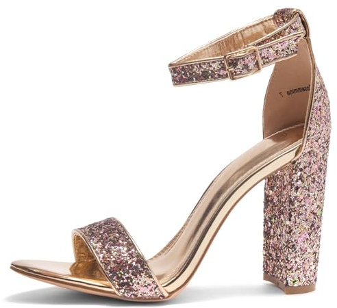 Herstyle Rosemmina Women’s Chunky Block Heels Open Toe Dress Heeled Sandals Ankle Strappy High Heel Pumps Shoes for Prom Wedding Party Office, Rosegoldglitter, 4 UK