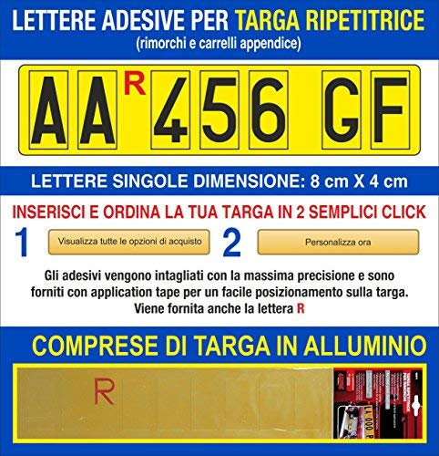 Grafilandia GFD - Targa ripetitrice per rimorchi e carrelli appendice, corredata di Lettere e Numeri Adesivi Personalizzati da Applicare sulla Targa- 48x11cm - Made in Italy