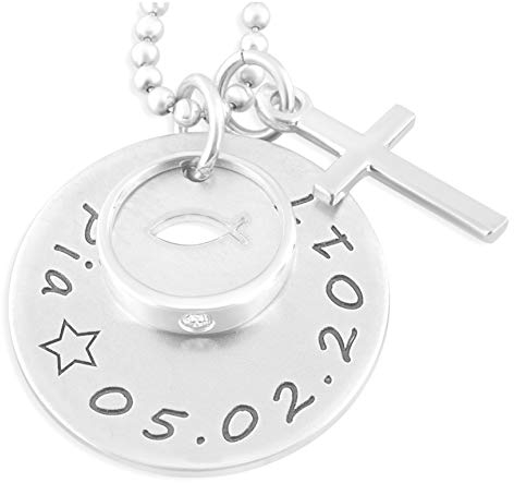 Kommunion Kette Junge Mädchen Silber Gravur Tauffisch Namenskette Taufe Taufring Taufschmuck Geschenk Jungen Silberschmuck Kommunionkette mit Namen | HANDMADE IN GERMANY