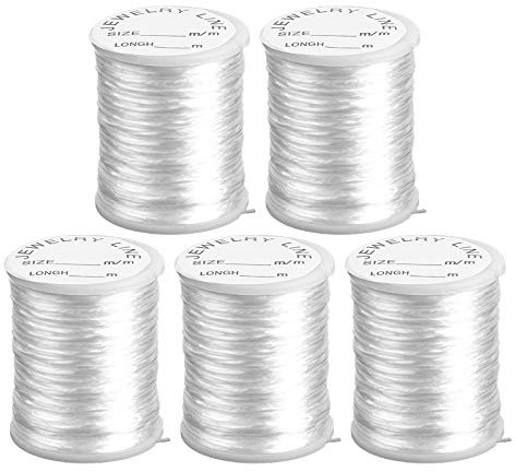 Ideen mit Herz Nylonband | Nylonfaden | Nylonschnur | transparent, elastisch &, reißfest | 0,8 mm x 20 m je Rolle | 5 Rollen = 100m | ideal für Armbänder, Schmuck-Basteln, Perlen auffädeln, DIY