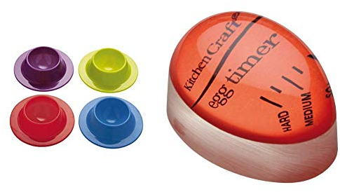Colourworks KitchenCraft Set of 4 Silicone Egg Cups & Heat-Sensitive Colour-Changing Egg Timer
