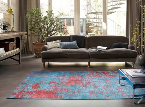 Wecon Home Teppich Vintage Türkis Braun Kurzflor für Wohnzimmer Schlafzimmer Flur Silhouette HOT Spring (80 x 150 cm, türkis braun)