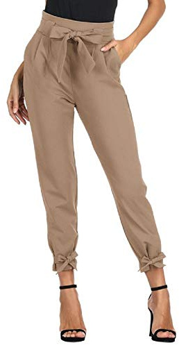 GRACE KARIN Damen Hose High Waist Bleistifthose Schleife Gürtel Hose | Elastischer Bund hinten,Mit offenen Seitentaschen,Leicht elastisch,Casual,Elegant