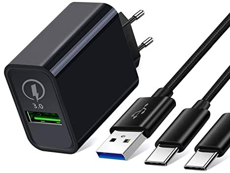 Chargeur Secteur Usb Rapide pour Samsung A52 A51 A72 A71 5G,A70 A50 A80 S20 Plus Ultra A52S A22 M22,S10 S10+,Galaxy Note 20 10 8 9,Huawei P40 P30 P20 Lite Pro,18W Quick Charge 3.0+2M 2M Cable Type C