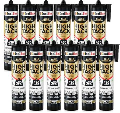 Isolbau Colle de montage extra forte High Tack - 12 x 530 g - Colle universelle pour l'intérieur et l'extérieur - Polymère hybride MS - Extrêmement forte - 430 kg/10 cm² - Blanc