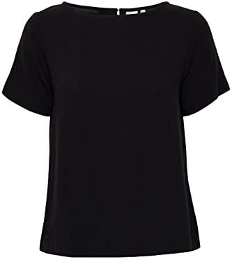 ICHI IHMAIN SS Damen Kurze Bluse Kurzarm Klassische Rundhalsbluse mit Knopfverschluss hinten Viskose-Bluse zertifizierte EcoVero Viskose Regular Fit