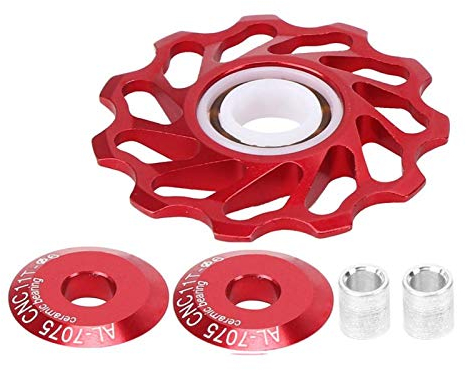 Demeras Umwerfer-Umlenkrolle Keramiklager 11t Umwerfer-Umlenkrolle Führungsrollenzubehör für Mountainbike-Rennrad(rot)