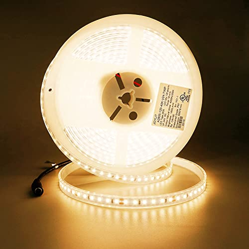 JOYLIT 24V LED Streifen 5M Warm Weiß 7500LM Sehr Hell IP67 Wasserdicht, UL CE PROFI CRI 90+ Außen Weiss Licht Band 90W mit 120LEDs/M SMD 2835 Hohe Dichte Light Strip für Küche, Bad, Wohnen, Gewerbe