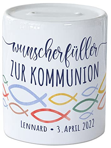 GRAZDesign Spardose Konfirmation und Kommunion, Geschenk-Idee als Geldgeschenk, für Mädchen und Jungen (Wunscherfüller zur Konfirmation mit Fischen)