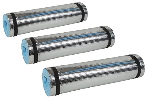 Idena 38193 - Isomatte mit Aluminiumbeschichtung, ca. 50 x 180 cm, ca. 7 mm dick, wärmeisolierend, kompakt und leicht, ideal für Yoga, Sport, Camping, Festivals oder am Strand (3er Isomatte)