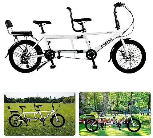 XIaqWeRRIklsakdK Tandem Fahrrad zum Radfahren, Beach Cruiser Fahrrad, Dreisitzer, 7 Gang einstellbar, maximale Belastung 200 kg,Größe 210x35x110cm/110x35x62cm, Einheitsgröße, JMF-011-white