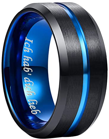 NUNCAD 10mm Ringe Herren Damen Schwarz Blau Wolframcarbid Partner Ring Mode Schmuck Ring für Hochzeit
