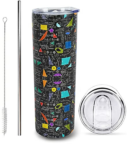 muanns Regalo para profesores de matemáticas para mujeres y hombres, vaso para profesores de matemáticas, taza de café de 20 onzas con tapa y pajita, botella de agua aislada de acero inoxidable,