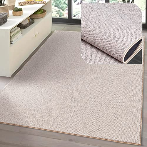the carpet Natal Moderner einfarbiger Teppich Wohnzimmer, für die Küche geeignet, Tufting, robuster Kurzflor mit Filz-Rücken, weich & schmutzabweisend, Beige, 240 x 340 cm