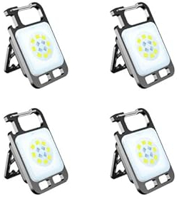 Mini COB Schlüsselanhänger Arbeitsleuchte,LED Drachenkind Lampe Tragbar USB Wiederaufladbar Multifunktional Flaschenöffner Notfall Taschenlampe 800 Lumens mit Klappbaren Halterung,Magnet Basis,4 Stück
