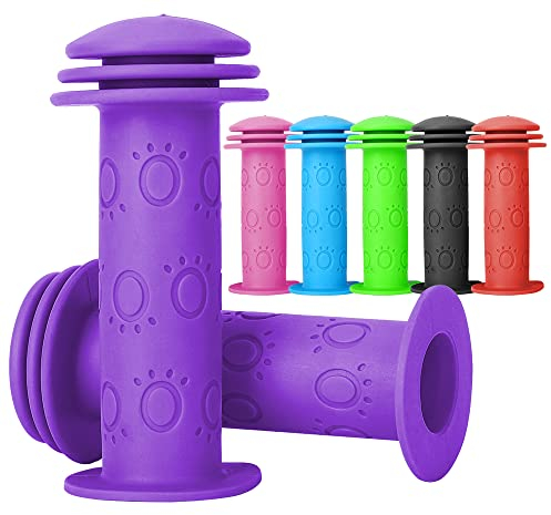 Fahrradgriffe Kinder - lenkergriffe Fahrrad Kinder 22mm mit Höchster Sicherheit Prallschutz | lang 105mm Kinderfahrrad Griffe für Roller,Dreirad,Kinder Laufrad,Kinderfahrrad (Purple)