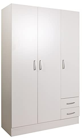Composad | Armadio della Linea FACILE con 3 Ante e 2 Cassetti, Camera da Letto, Armadio con Ante, (LxAxP) 119,30x184,40x46,30 cm, Colore Bianco Made in Italy