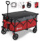 Sekey 200L Folding Festival Trolley with All-Terrain Wheels and Brake, Heavy-Duty Cart Loadable up to 150KG (330LB), Patented Four-Directional Foldable Design, Wagon for Beach Camping Garden, Red