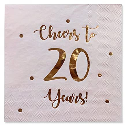 Cheers to 20 Years Cocktail-Servietten | Happy 20th Birthday Dekorationen für Männer und Frauen und Hochzeitstag Party-Dekorationen | 50 Stück 3-lagige Servietten | 12,7 x 12,7 cm gefaltet (Rosa)