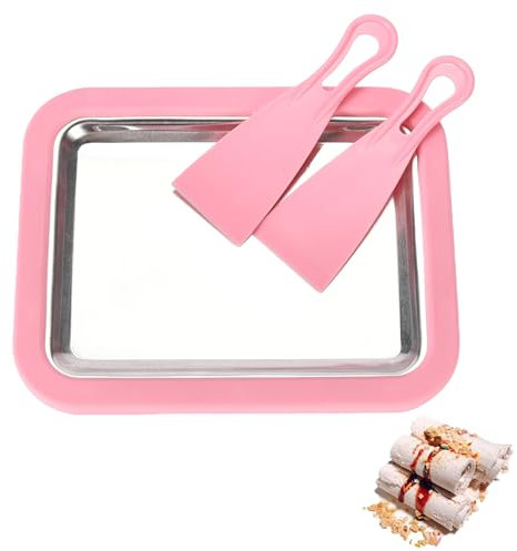 Kitchtic Kleine Instant Rolled Ice Cream Maker Mit Zwei Spateln - Kleine DIY Eisrollen-Maschine für Hausgemachte Eiscreme - Edelstahlplatte zum Eis machen - auch für Sorbet und Slushy - 17,5 x 22,5 cm