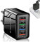 Cargador,4 Cargadores Multipuerto USB,3.0 Cargador USB de Pared,Compatible con la mayoría de los Smartphones y Otros Productos Digitales en el Mercado,Noir