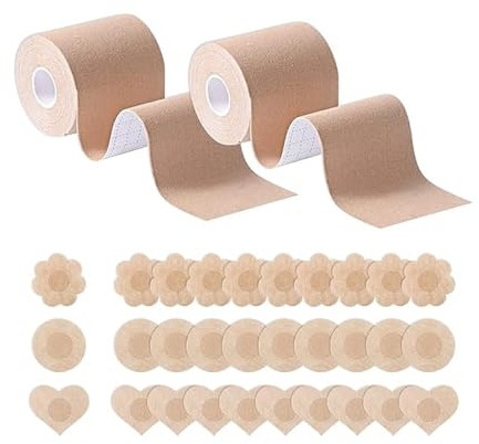 FFWTPY Boob Tape Nastro Adesivo Seno Nastro Sollevamento Seno Reggiseno Adesivo Push up Invisibile con 30 Pezzi Copri Capezzoli Nastro per Seno per Torace Riunito Prevenire Il Rilassamento Toracico