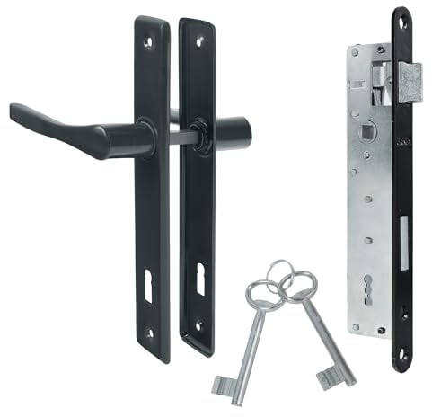 ADGO Türgriff+schloss mit schlüssel Graphit Türdrückergarnitur edelstahl Garagentor Türhenkel 90 mm Schloss 90/22 mm Schlüssel Einbaufertiges Kit (Graphit)