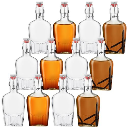 Jinei 12 botellas de vidrio para whisky, botellas de vidrio con tapa oscilante, botellas de extracto de vainilla, frasco de licor para hombres, para extracto de vainilla casero, limoncello, kombucha,