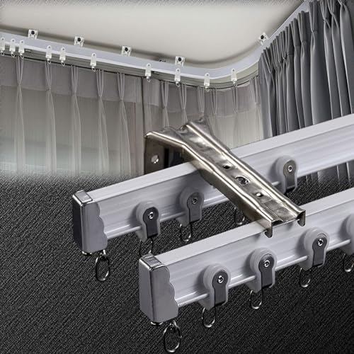 Gardinenschiene 2-Läufig, Flexible Decke Vorhangschiene, Komplettset Mit Zubehör Gardinenstange Aus Aluminium Für Flache Und Gebogene Erkerfenster(Color:White,Size:2m)