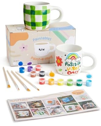 Pott'd Paintables Kit Paint-a-Mug Singolo o Doppio per Personalizzare Tazze per Adulti - Ceramica da Decorare Include Tazze, Colori, Pennelli e Guida Rapida