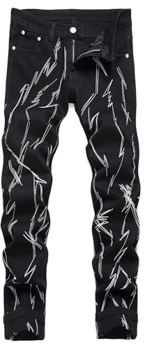 Men's Designer Stylish Ripped Distressed Stretch Patched Skinny Beggar Jeans, G Black1, 28