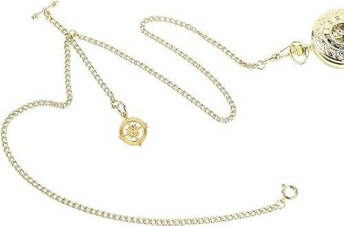 SIBOSUN Pocket Watch Double Albert T Bar Chain With 3 Hook Antique Fob Curb Link for Men - Life Tree Pendant Design, 1.12 Gold Compass, 1.2 Gold Compass