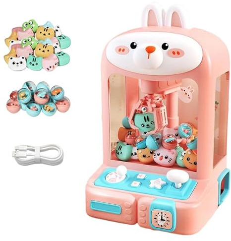 Kaugummiautomat, Candy Arcade mit Interaktive Lichter,Musik,30*Plüschtieren,10*Gashapons, Greifarm Automat für Zuhause,Party,Weihnachten,Geburtstag,Rabbit