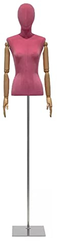 Weibliche Schneiderpuppe, Samt-Mannequin-Körper mit Metallständer, tragbares Schneidermodell für Bastelshows, Schmuckdisplay, höhenverstellbar 59''-82,6'' (Rosé S/S)