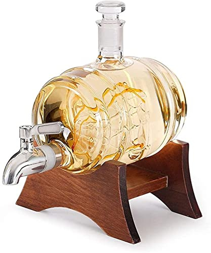 AttreX Whisky decantador Plant Cask Type Whiskey Barrel with Pine Wood Frame,Whiskey & Wine Decanter,for Scotch, Bourbon, Whiskey Decanter Set,1000ml Liquor Decanters