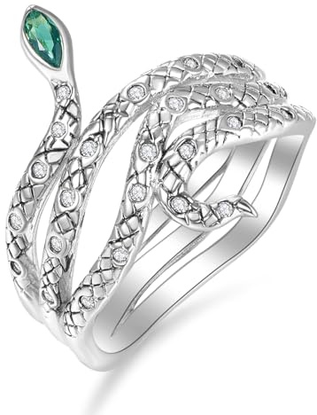 KINGWHYTE Schlange Ring 925 Sterling Silber Retro Schlange Ringe mit Smaragd Vintage Finger Ring Vintage-Schmuck Geschenk für Frauen Mädchen Männer
