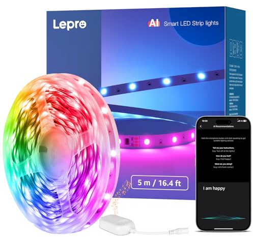Lepro S1 AI Striscia LED 5 Metri,Smart LED Striscia RGBIC,Luci LED Camera da Letto,Strisce LED Funziona con Alexa/Google Assistant,Segmento di Colore DIY,Sync Musicale per TV Gaming Bar Festa Natale