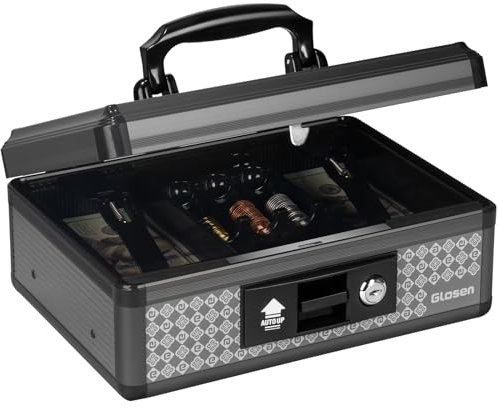 Caisse Argent liquide, Boite a Argent Verrouillable, Caisse à monnaie avec serrure à clé et bac à monnaie amovible 8,26 x 5,3 x 11 pouces