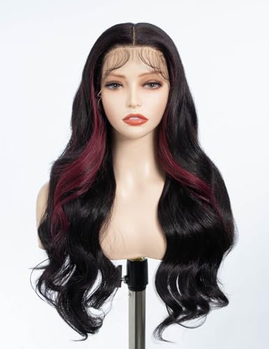 JOEDIR LUX Body Wave Lace Front Perücke Vorgezupft mit 13x7 HD Lace Frontal Synthetische Big Wave Natürlicher Freier Teil 24 Zoll Hitzebeständige Synthetische Haarperücke für Frauen