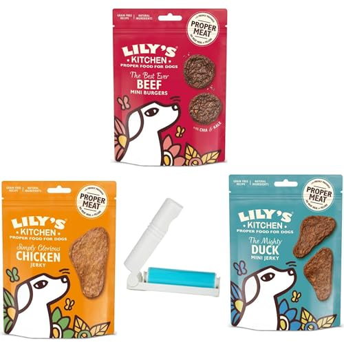 Adult Dog Treats Bundle with L's Kitchen Beef, Duck, Chicken plus UbiPet Lint Roller and 2 Pet Wipes