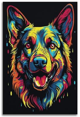 FYRCO Kunstposter mit niedlichem Hund, bunter Schäferhund, dekoratives Gemälde, Leinwand-Poster, 30 x 45 cm